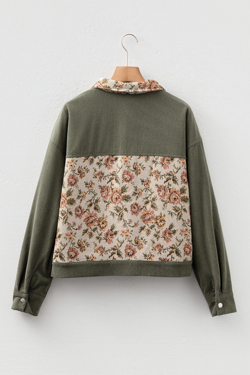 Dearlovers Sage Green Ribbed Retro Floral Patchwork Shirt Style Jacket