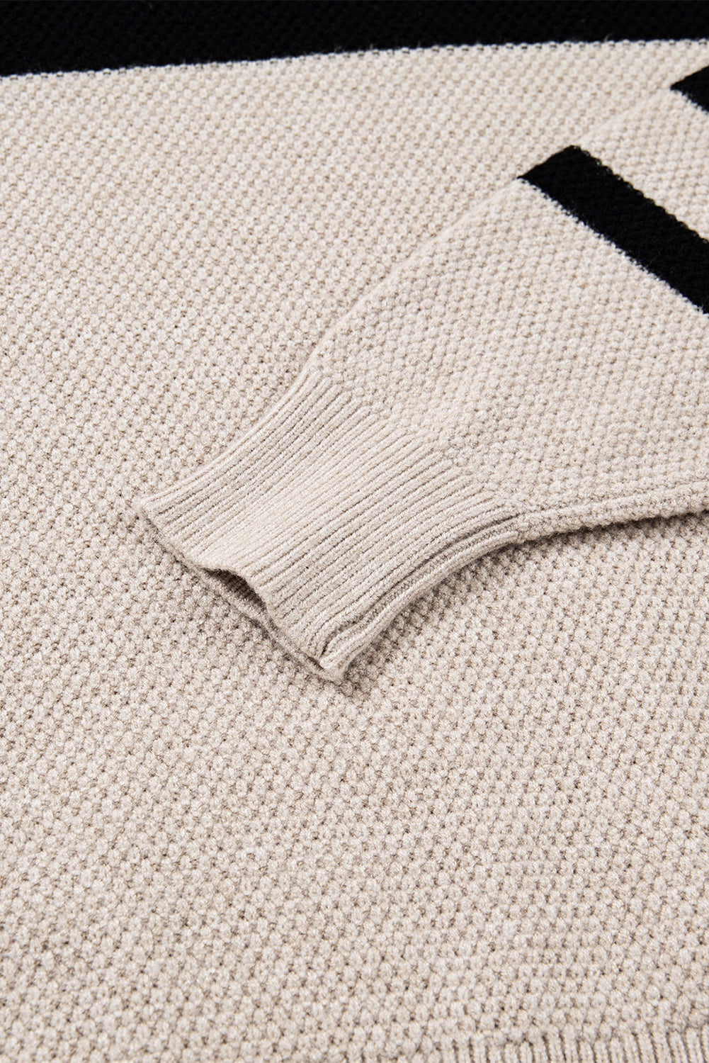 Parchment Color Block Knit Striped Sleeve Detail Casual Sweater