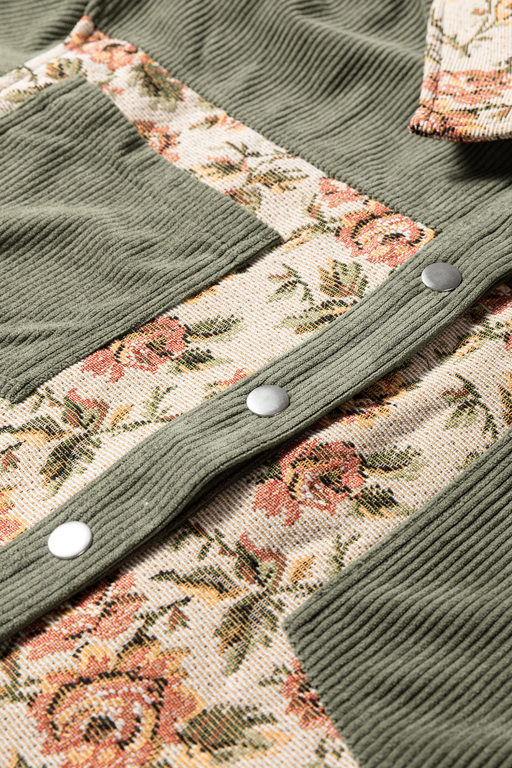 Dearlovers Sage Green Ribbed Retro Floral Patchwork Shirt Style Jacket